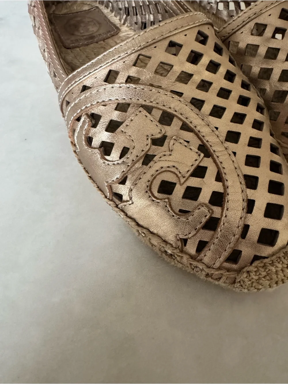 Tory Burch Metallic Gold Laser-Cut Espadrille Flats